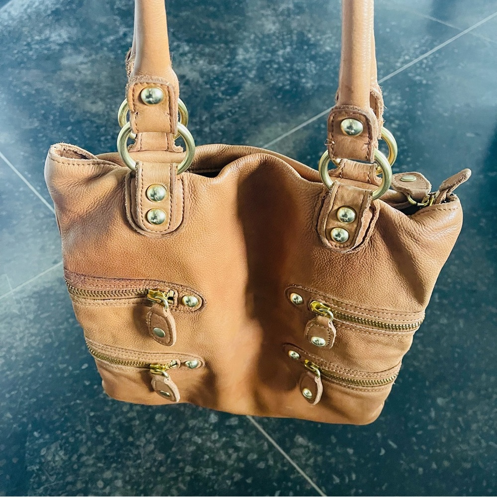 Linea Pelle Brown Leather Shoulder Bag with Gold Accents - Picture 11 of 11